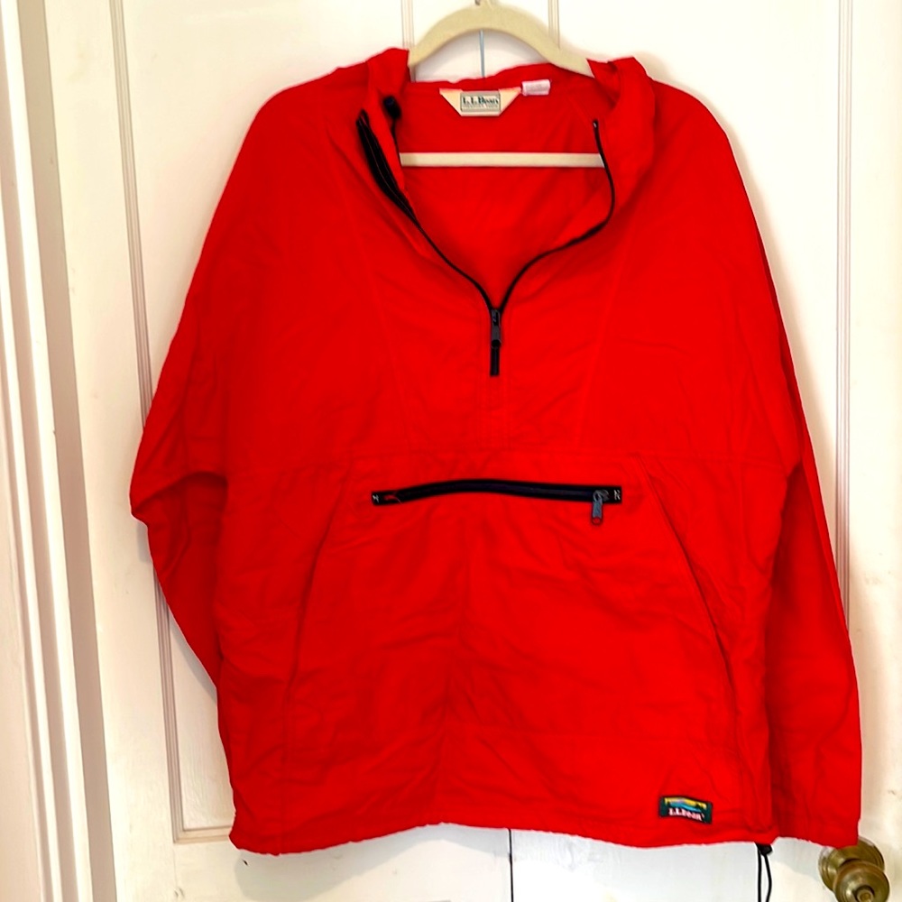 LL Bean Anorak hooded pullover Red large